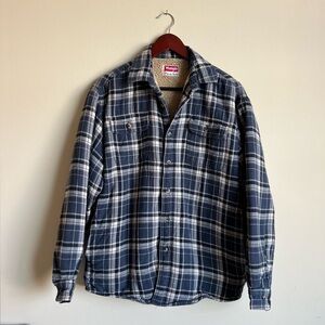 -sold- Wrangler Sherpa Fleece Jacket Lined Flannel Long Sleeve Shirt Plaid Mediu